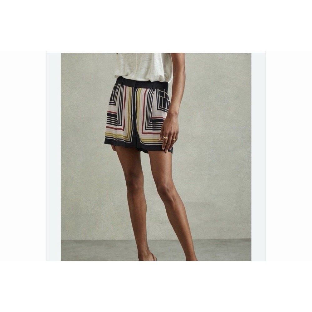 Reiss Lilly Multicolor Navy Print Satin Striped Shorts Women’s Size 4